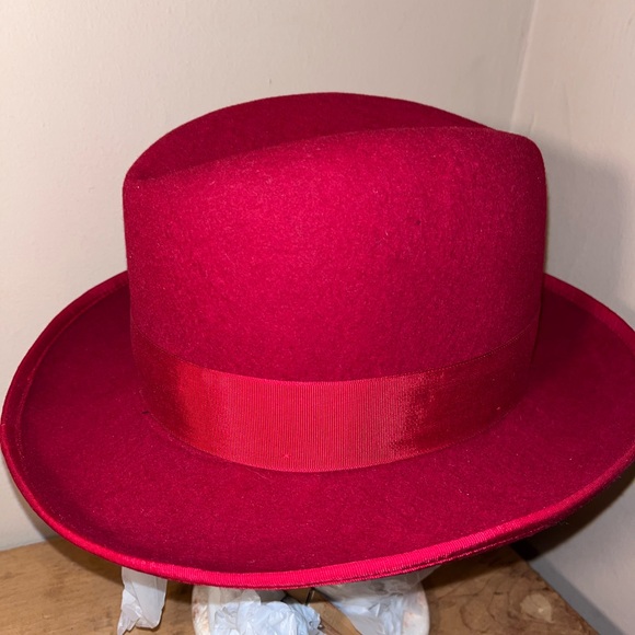 STACY ADAMS wool PORKPIE FEDORA HAT color Red Medium - Picture 3 of 9